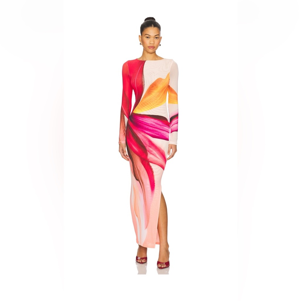 AFRM Vibrant Red and Pink Long Sleeve Dress